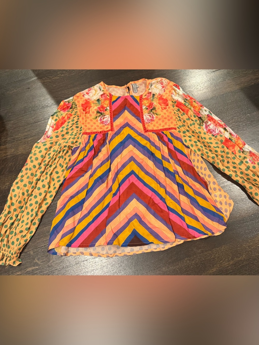 Anthropologie x Bl-nk London Miranda Peasant Blouse Size Medium Mixed Print Boho